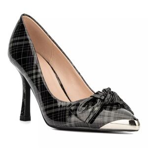 New York & Company Black Plaid Heels with Silver Tip